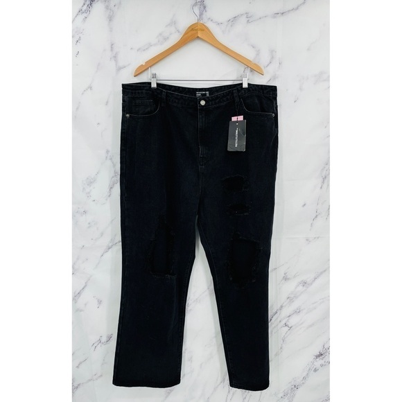 N018 RETTYLITTLETHING Plus Washed Black Ripped Straight Leg Jeans - Picture 5 of 9